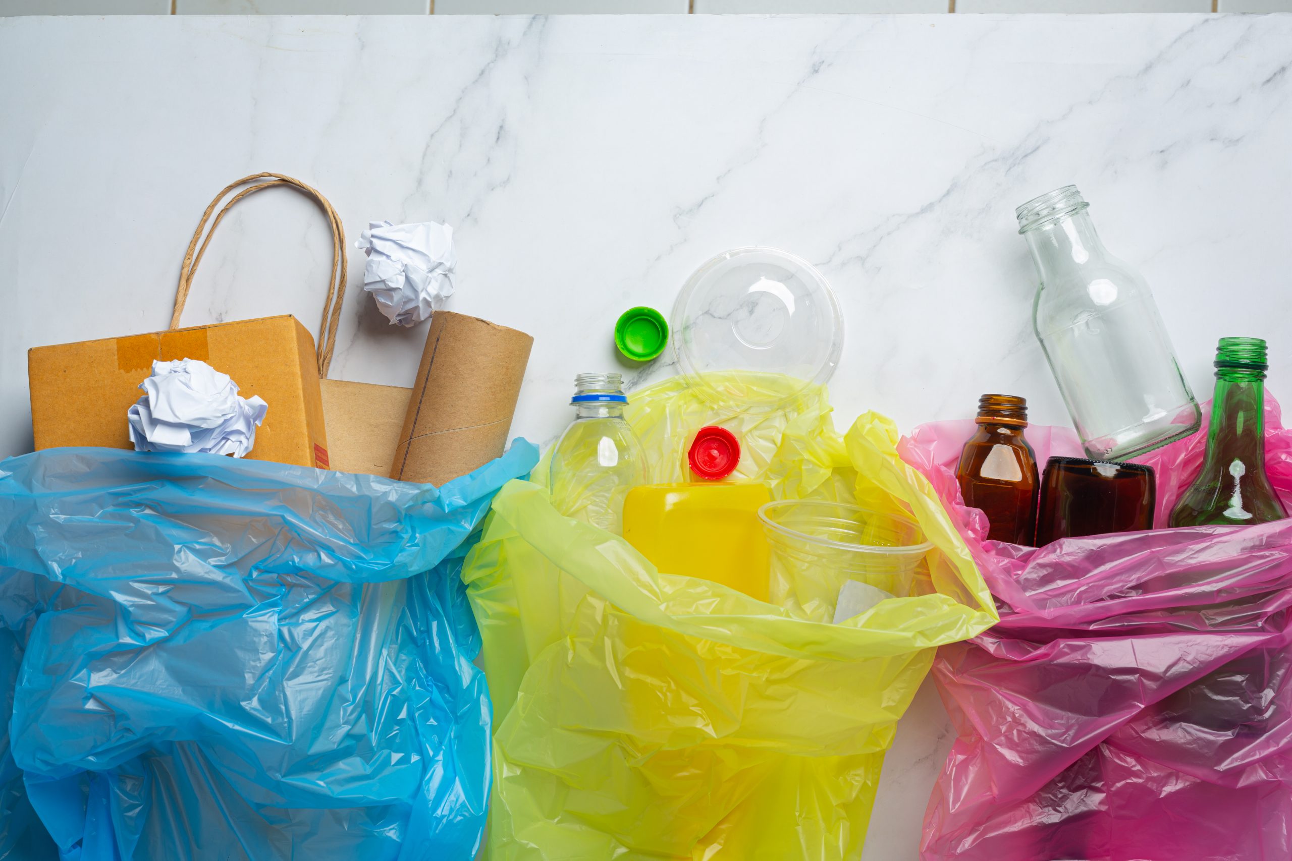 Garbage sorted into garbage bags according to the type.